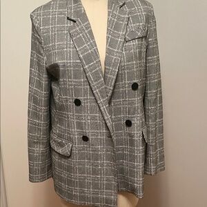 Topshop black and white  Checkered Double-Breasted Blazer